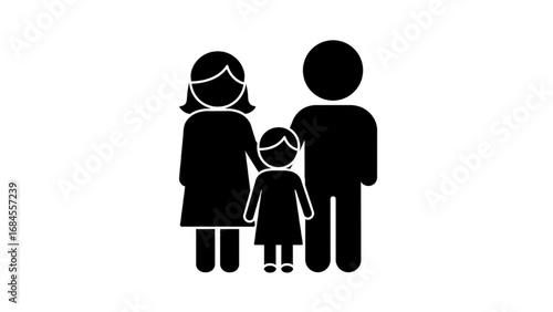 Solid Black Family Silhouette Icon – Minimalist Parent and Child Logo, Simple Graphic Design