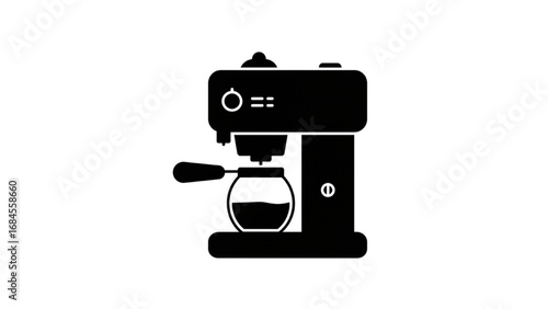 Solid Black Coffee Making Silhouette Icon – Minimalist Coffee Brewer Logo, Simple Graphic Design
