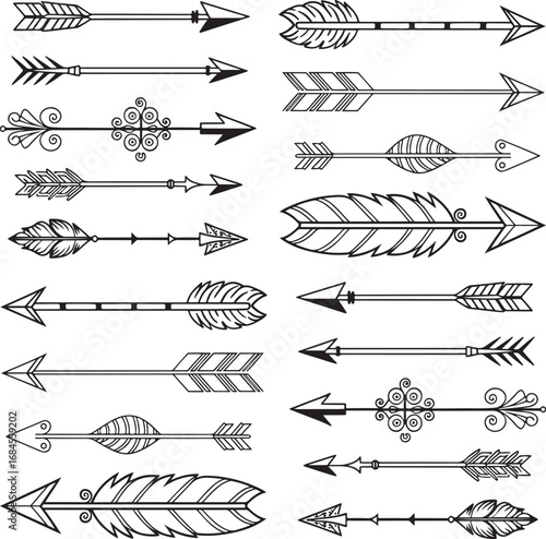 Vector illustration of arrows with decorative tips and line styles
