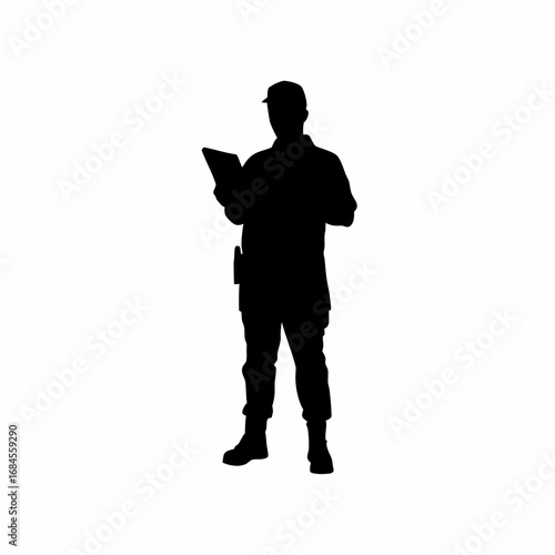 Silhouette of a coder interacting with ai data on a tablet