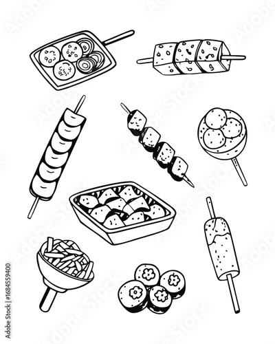 Korean Street Food hand-drawn style collection set