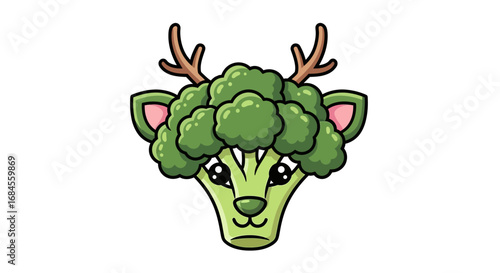 Whimsical broccoli deer character illustration combining fauna and flora elements for a playful
