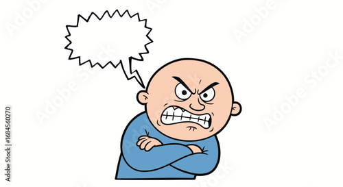 Animated character with intense expression and speech bubble conveying strong emotion and opinion