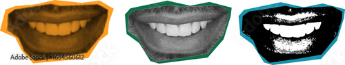 Trendy mouth halftone collage cut outs set. Modern retro grunge vector illustration