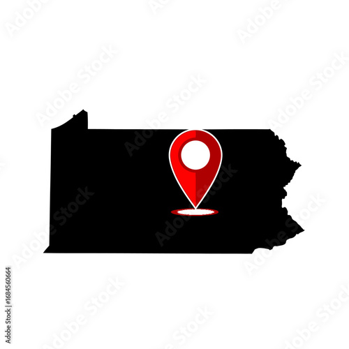 Pennsylvania state map with prominent red location marker emphasizing a specific destination