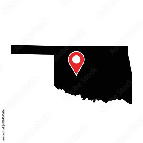 Oklahoma geographic location map with pinpoint marker designating a key spot within the state