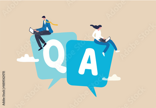 Q and A, question and answers, FAQ frequently asked question, information or solution to solve problem, resolution or advice concept, business people working on dialog with question and answer