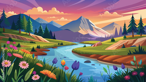 A breathtaking mountain lake with a reflection of the snowy peaks and a vivid blue sky