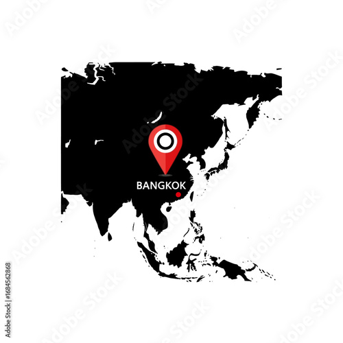 Minimalist world map pinpointing Bangkok Thailand with a modern location marker
