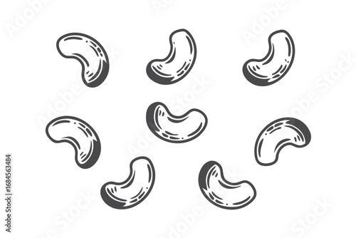 Hand Drawn Cashew Nuts Isolated on White Background