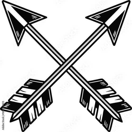 Crossed arrows with small chevrons on stems, sleek outline.