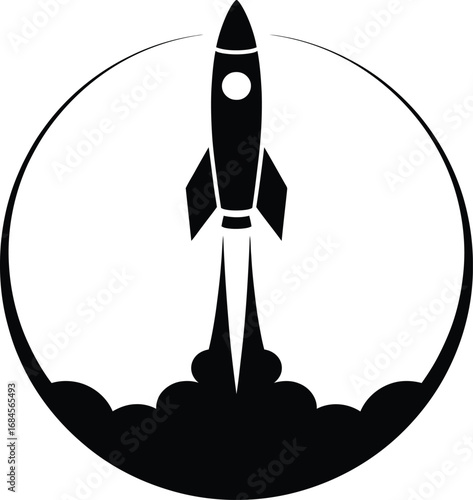 Dynamic rocket launching into space logo silhouette