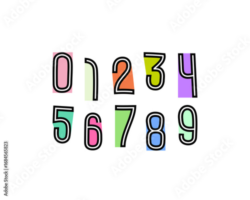 Child numbers set in the bright cartoon style