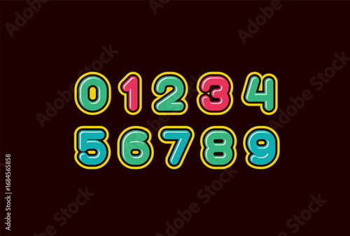 Kids numbers set in the bright cartoon style