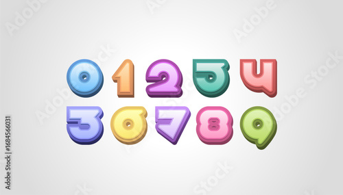 Colorful 3D numbers set in the cartoon style