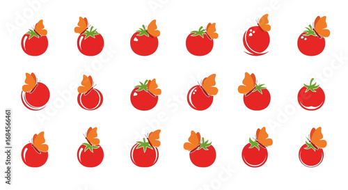 Tomato dreams: A garden of vibrant red tomatoes adorned with delicate orange butterflies