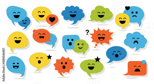 Dynamic cartoon speech bubbles showcasing a diverse array of emotions and expressions