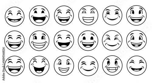 Collection of varied happy emoji illustrations conveying diverse positive emotions