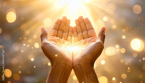 Golden Light in Hands: Hope, Faith, and Belief