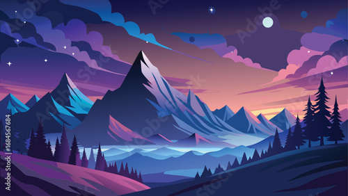 A breathtaking winter mountain landscape with a snow-covered forest under a clear blue sky
