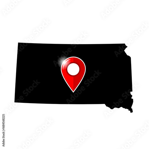Stylized map of Kansas highlighted with red location pinpointing central regions