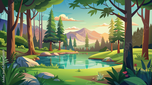 A tranquil tropical island with palm trees and a beautiful beach, a perfect summer vacation landscape