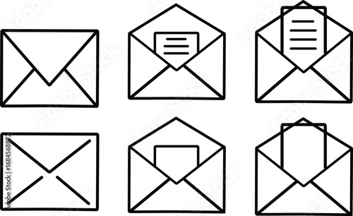 Mail icon set, Email icon solid sign, envelope icon on white background, mail icon thin line style collection,
