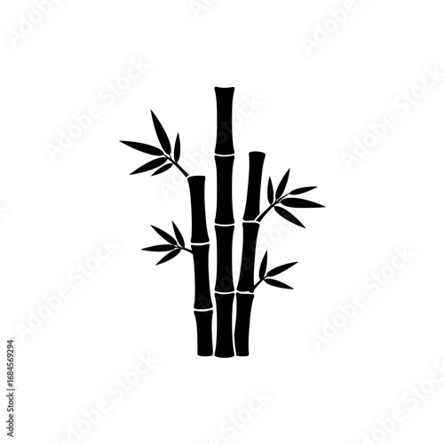 Elegant silhouette of a lush bamboo plant showcasing its tall stalks and leafy fronds isolated on white background