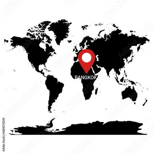Bangkok highlighted on a global map emphasizing its geopolitical prominence and location