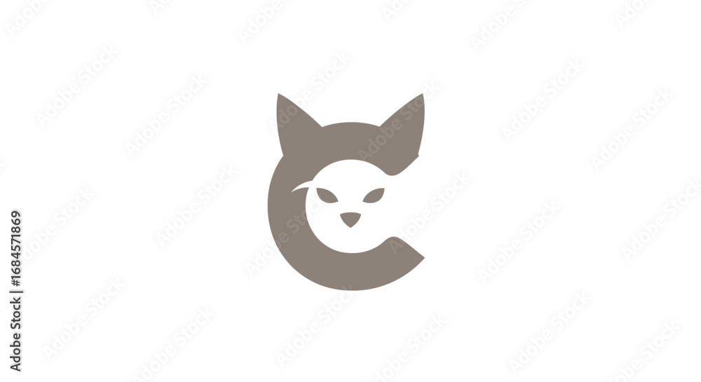 Fototapeta premium Minimalist stylized cat face logo illustration using negative space for graphic branding