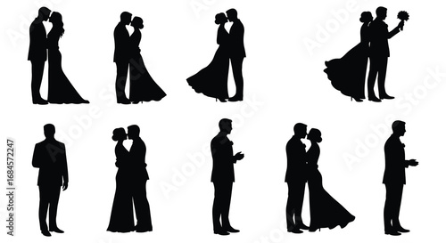 romantic silhouettes of couples dancing and embracing together