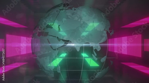 Wallpaper Mural Animation of globe rotating over neon lights moving in black space Torontodigital.ca