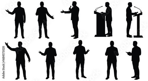 silhouettes of speakers at podiums and gesturing during presentations