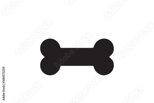 Simple black silhouette of a dog bone isolated on a clean white background isolated on white background
