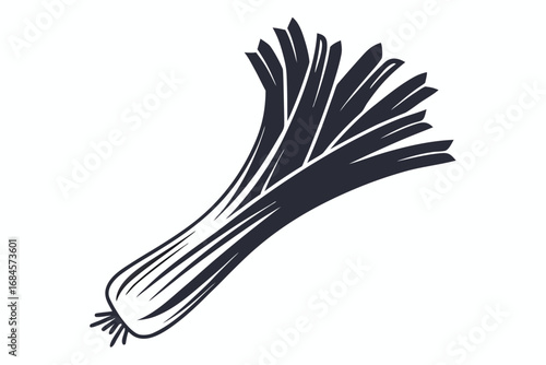 Leek Vegetable Silhouette, Vector, Cooking Ingredient on White Background, Food