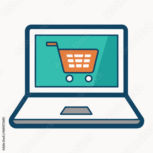 Online Shopping Concept with Shopping Cart on Laptop Screen for E commerce on white background