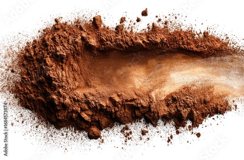 Cocoa powder scattered on white background