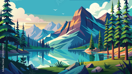 Alpine panorama with snow-capped peaks and green valleys
