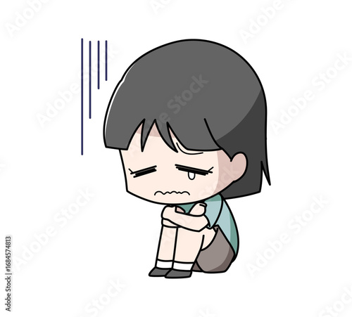 体育座りで落ち込む女の子のイラスト