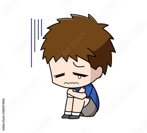 体育座りで落ち込む男の子のイラスト