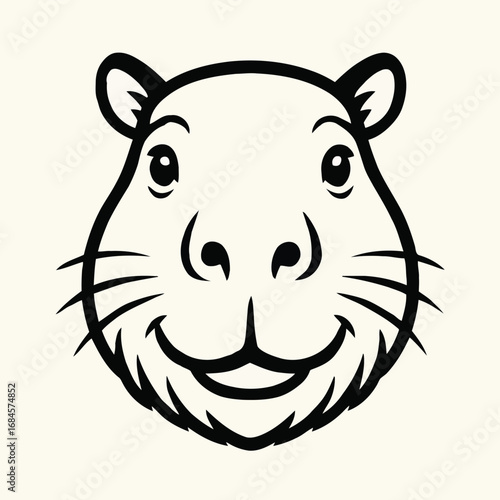 Cute Capybara Face in Simple Black and White Line Art Illustration