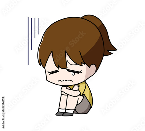 体育座りで落ち込む女子のイラスト