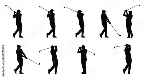 golf player silhouettes showing various stages of swing