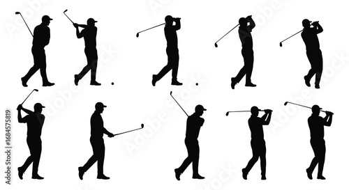 golf player silhouettes showing various stages of swing