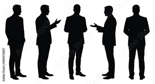 five men in suits discussing business ideas together