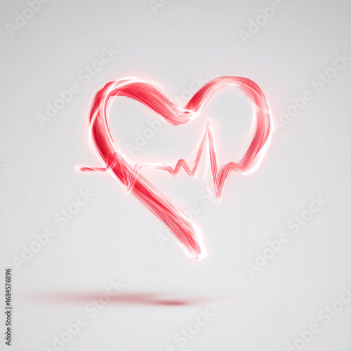 Abstract red glowing heart outline with heartbeat curve, modern cardiology and health awareness illustration symbolizing vitality, love, wellness, and heart care