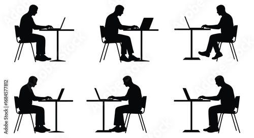 a person working on laptop in various sitting positions