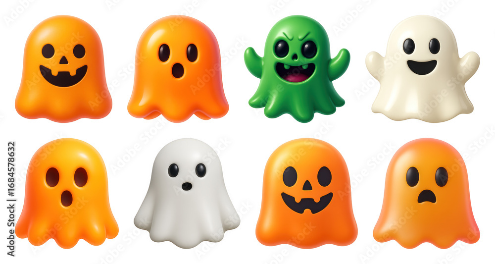 Obraz premium PNG Colorful cartoon ghost emojis, element set on transparent background