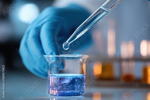 Lab technician placing a sample in a beaker