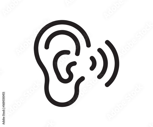 Simple ear icon with radiating sound waves.